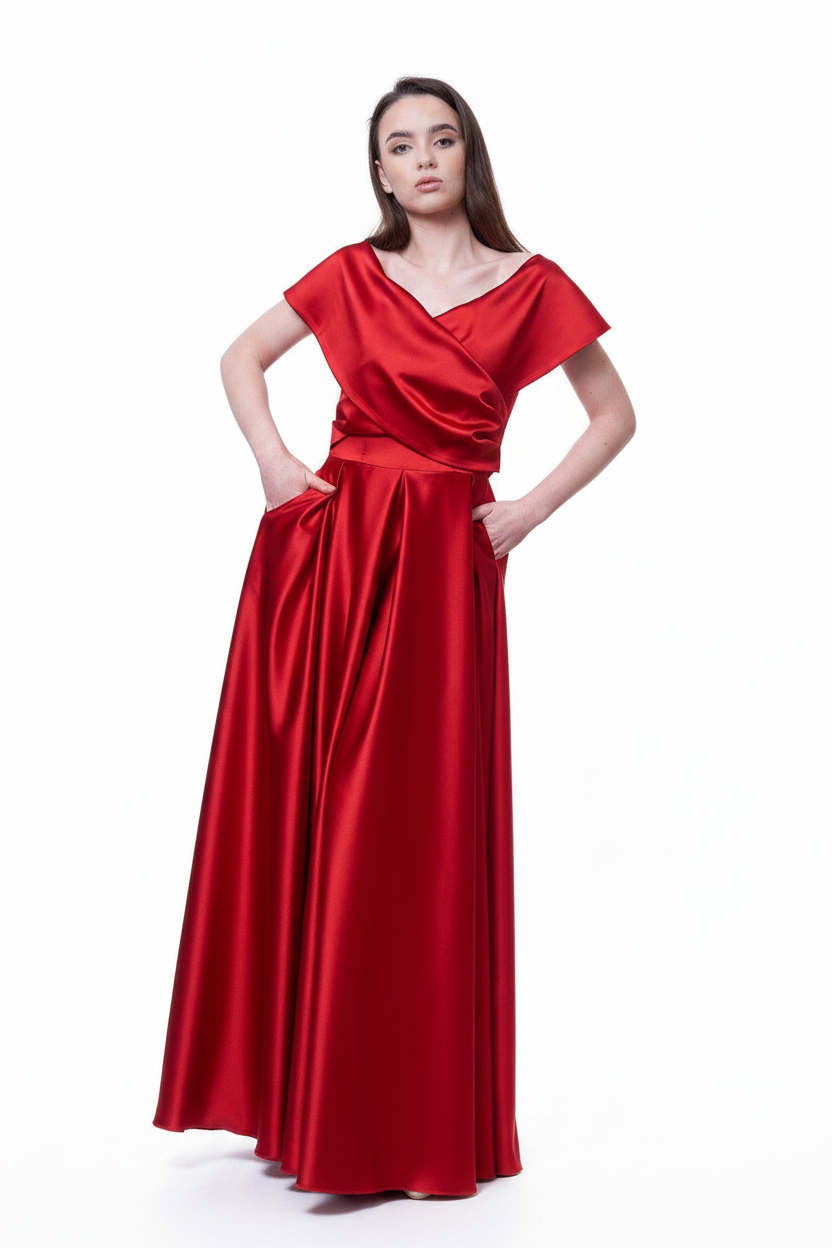 Rochie de Seară din Tafta cu Umerii Goi, Corset cu Cupe și Fustă Amplă - Idyllic - idyllicstore