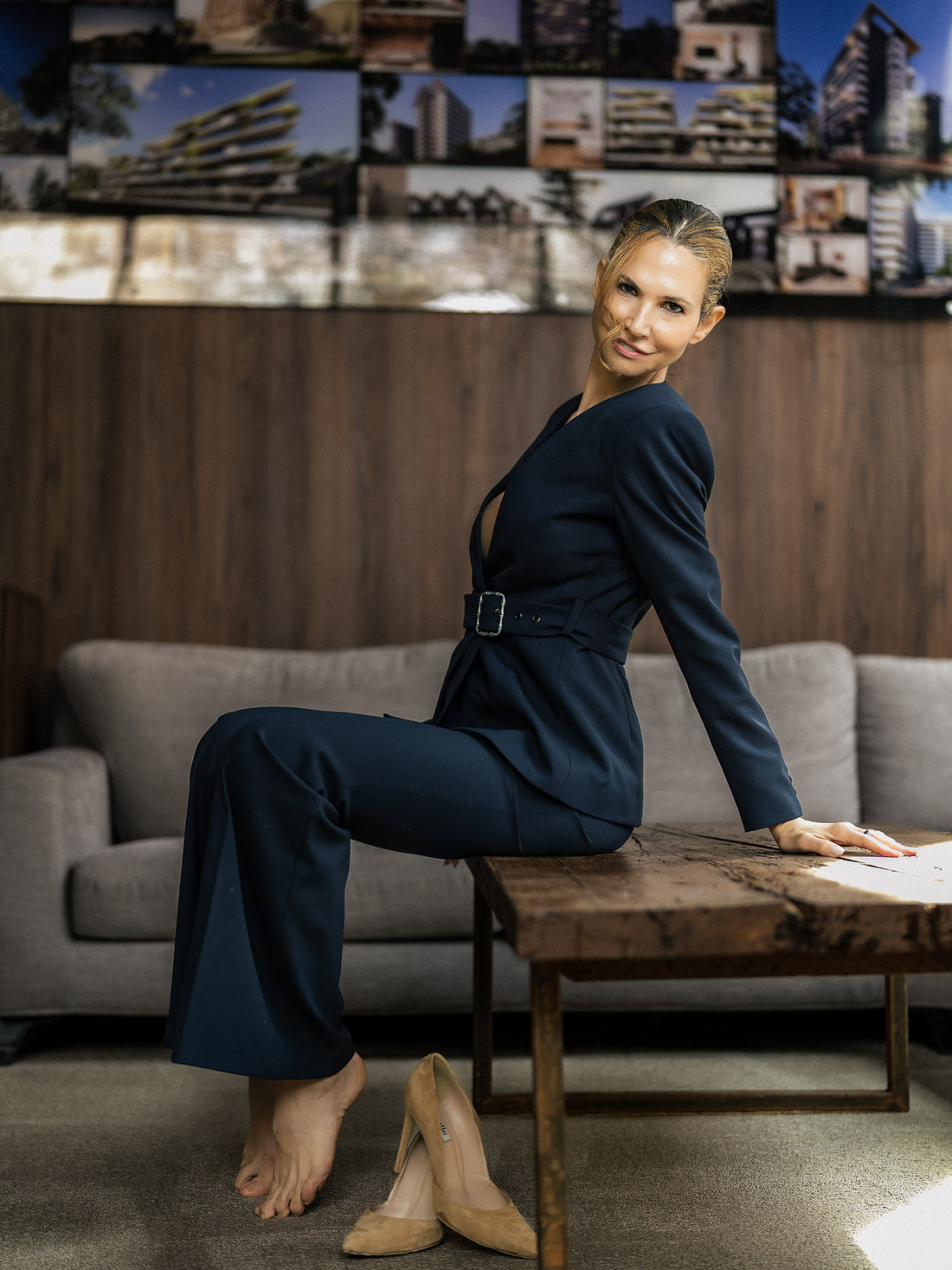 Blazer cambrat din stofă cu curea în talie - idyllicstore