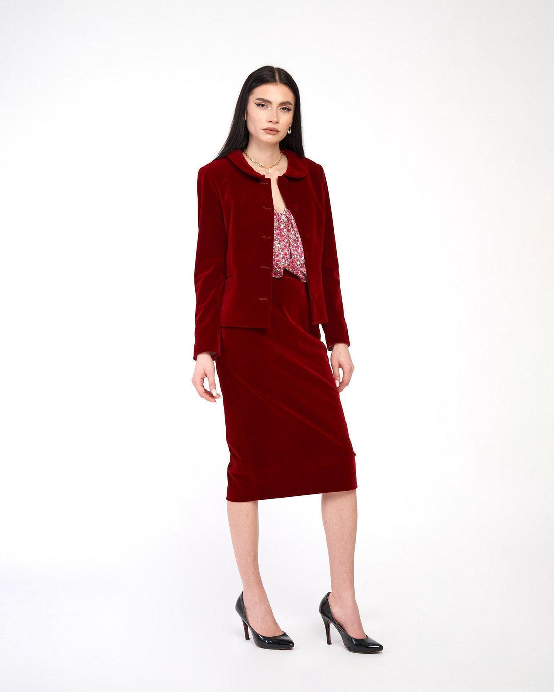 Blazer cu guler rotund din catifea 2 - idyllicstore
