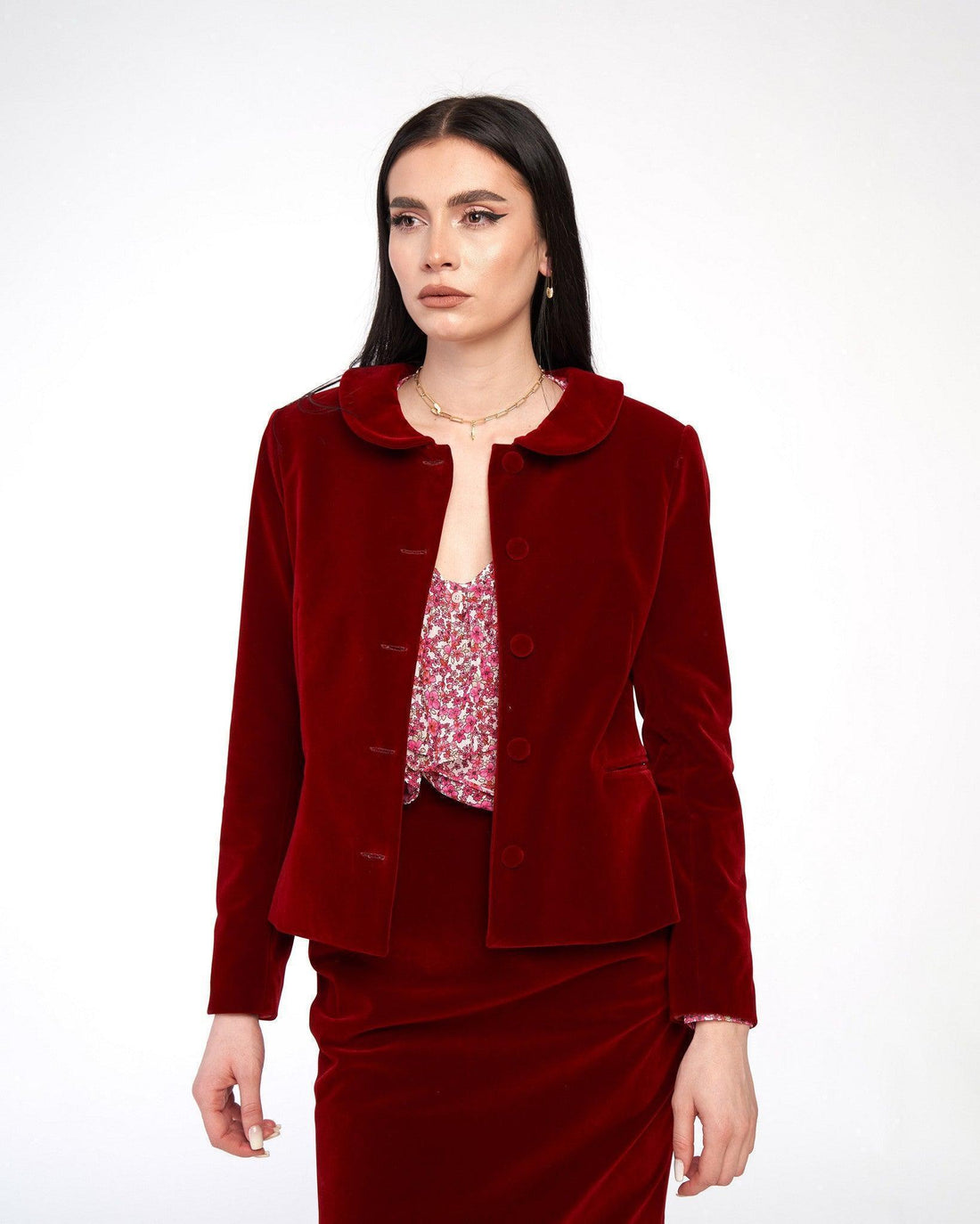 Blazer cu guler rotund din catifea 2 - idyllicstore