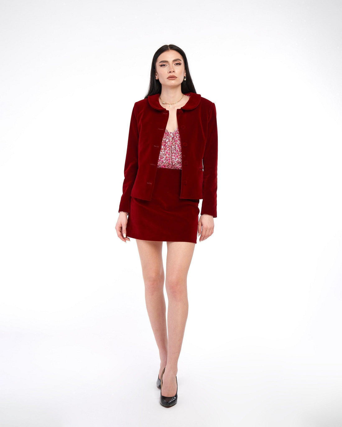 Blazer cu guler rotund din catifea 2 - idyllicstore